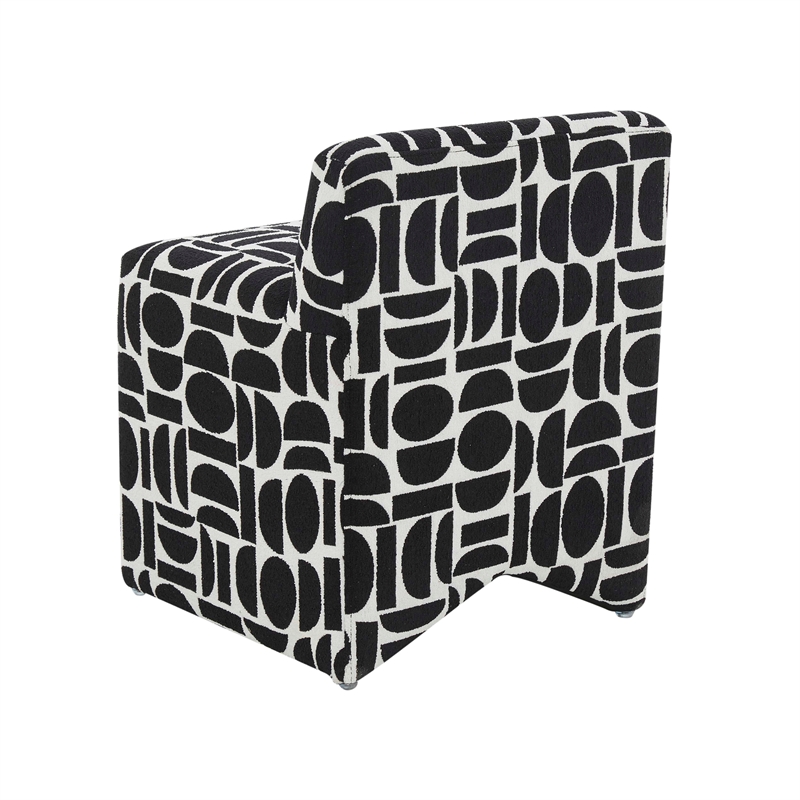 Maklaine Modern Contemporary Black Geometric Jacquard Weave Stool