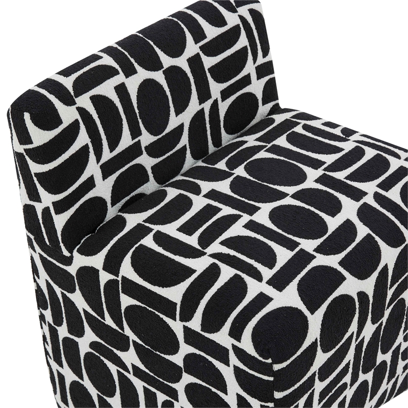 Maklaine Modern Contemporary Black Geometric Jacquard Weave Stool