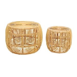 maklaine modern contemporary natural rattan veneer nesting tables