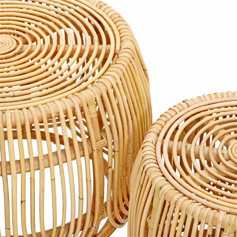 Maklaine Modern Contemporary Natural Rattan Veneer Nesting Tables