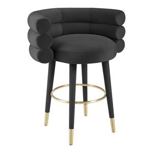 Maklaine Contemporary 26.4&quotH Velvet Counter Stool in Black / Gold