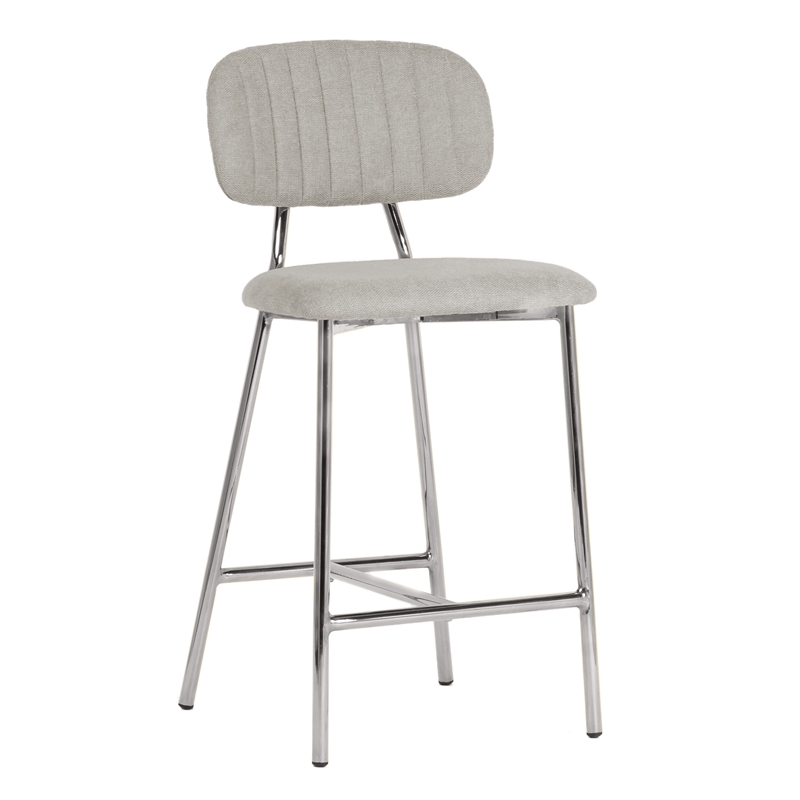 Maklaine Modern Gray Linen Counter Stool (Set of 2) - Silver Legs