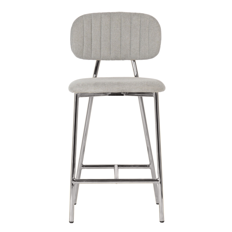 Maklaine Modern Gray Linen Counter Stool (Set of 2) - Silver Legs