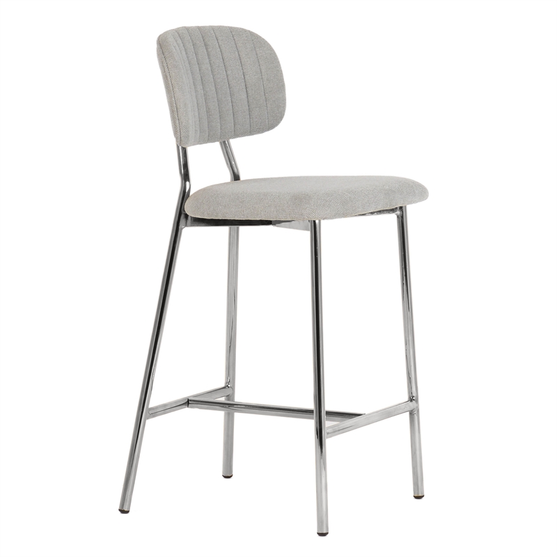 Maklaine Modern Gray Linen Counter Stool (Set of 2) - Silver Legs