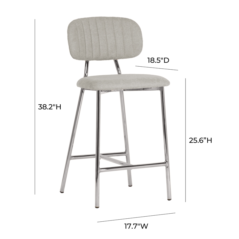 Maklaine Modern Gray Linen Counter Stool (Set of 2) - Silver Legs