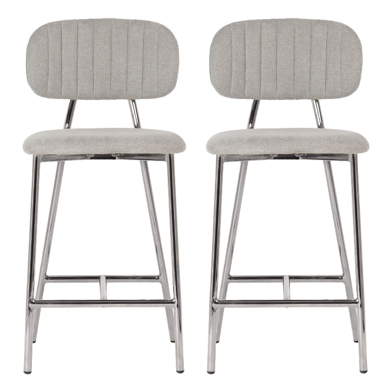 Maklaine Modern Gray Linen Counter Stool (Set of 2) - Silver Legs