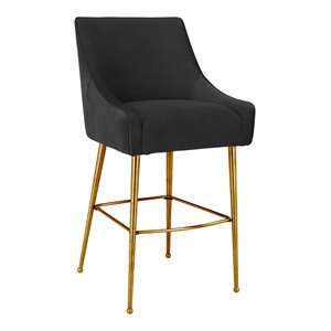 Maklaine 25.6&quot Transitional Velvet Counter Stool in Pleated Black