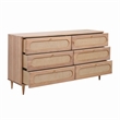Maklaine Modern Contemporary Cane 6 Drawer Dresser in Brown Finish