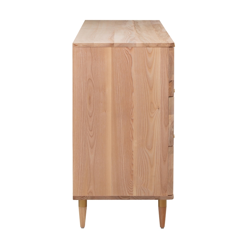 Maklaine Modern Contemporary Cane 6 Drawer Dresser in Brown Finish