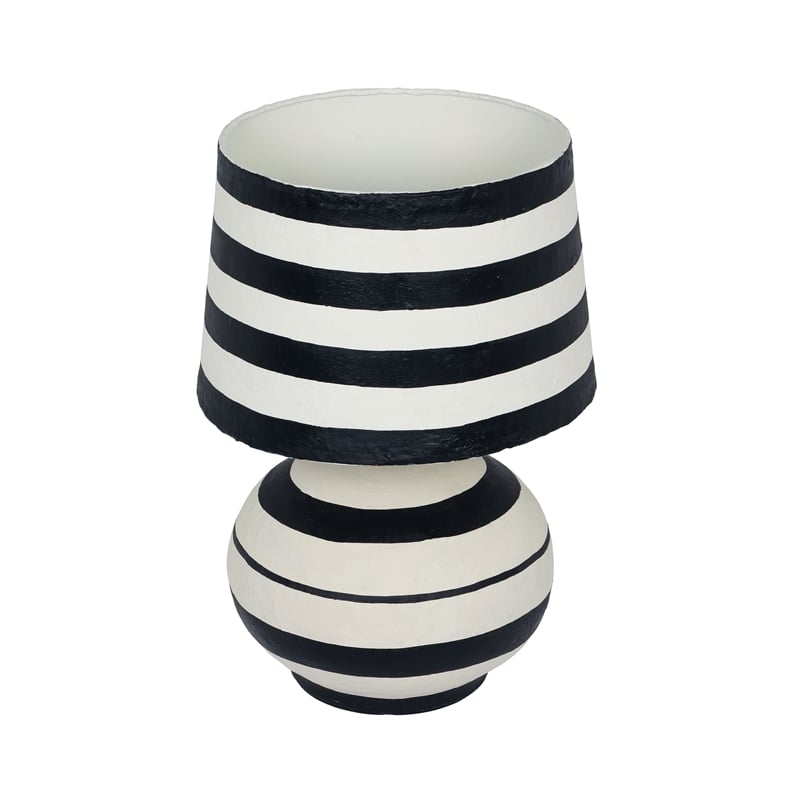 Maklaine Modern Contemporary Black Striped Papier Mache Table Lamp