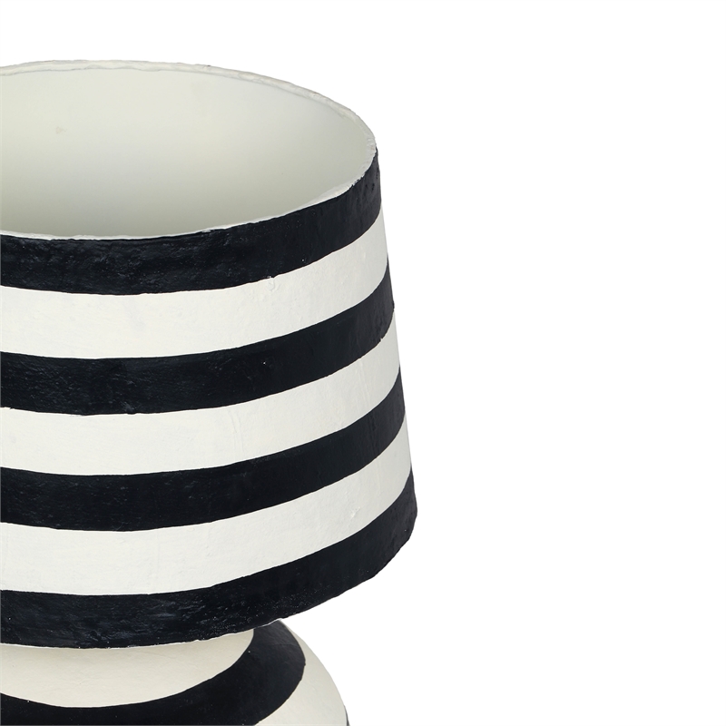 Maklaine Modern Contemporary Black Striped Papier Mache Table Lamp