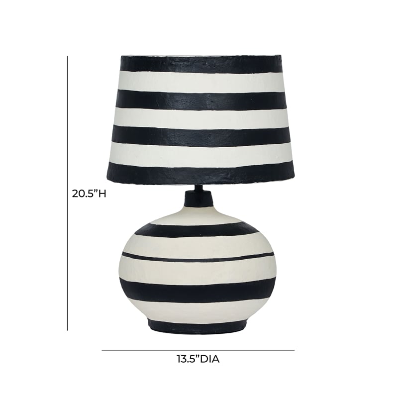 Maklaine Modern Contemporary Black Striped Papier Mache Table Lamp