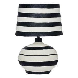 Maklaine Modern Contemporary Black Striped Papier Mache Table Lamp