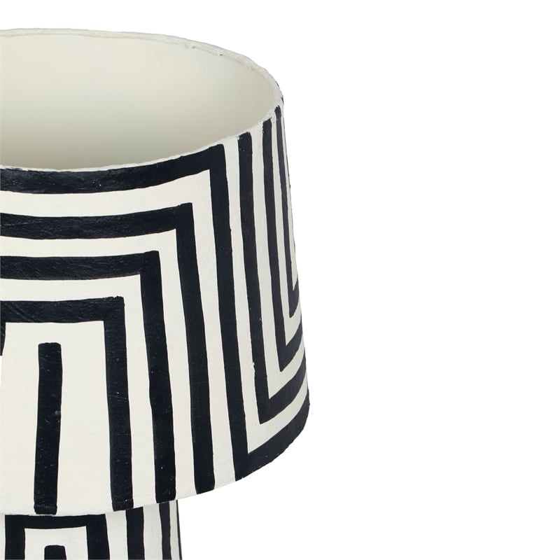 Maklaine Modern Contemporary Black Striped Papier Mache Table Lamp