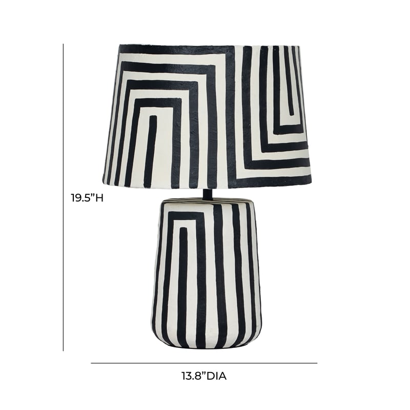 Maklaine Modern Contemporary Black Striped Papier Mache Table Lamp