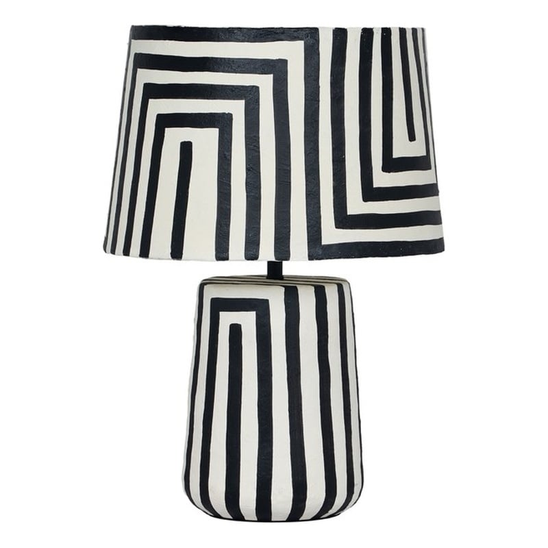 Maklaine Modern Contemporary Black Striped Papier Mache Table Lamp