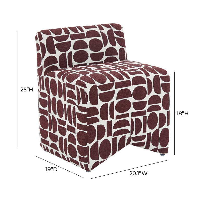 Maklaine Modern Contemporary Merlot Geometric Jacquard Weave Stool