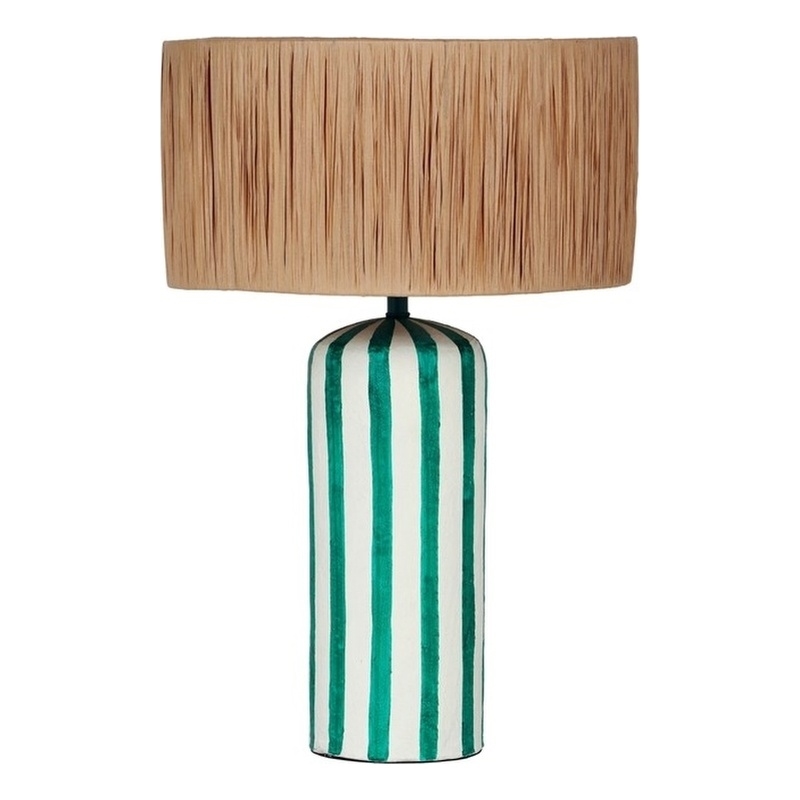 Maklaine Modern Contemporary Green Striped Papier Mache Table Lamp