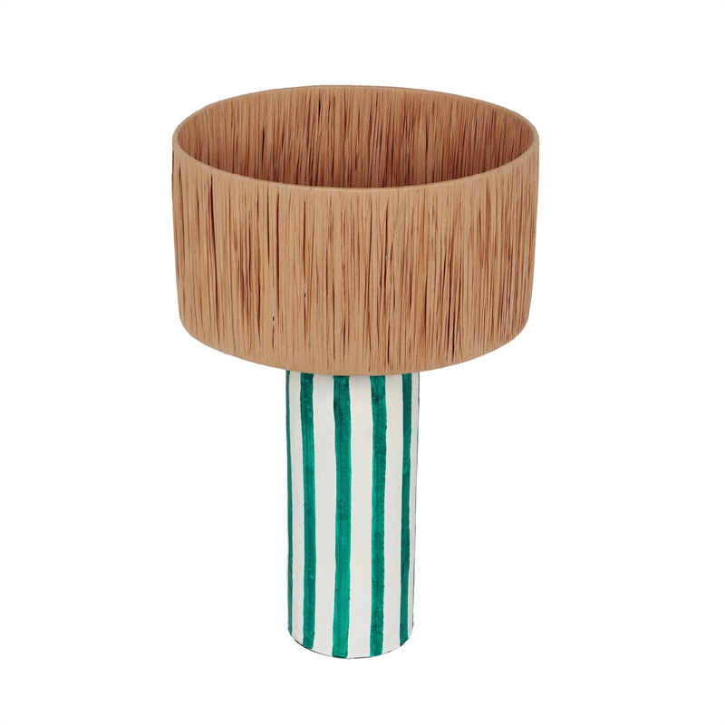 Maklaine Modern Contemporary Green Striped Papier Mache Table Lamp