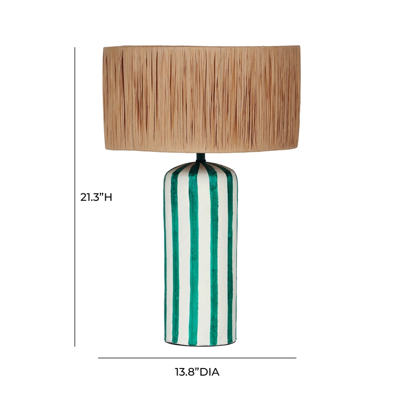 Maklaine Modern Contemporary Green Striped Papier Mache Table Lamp