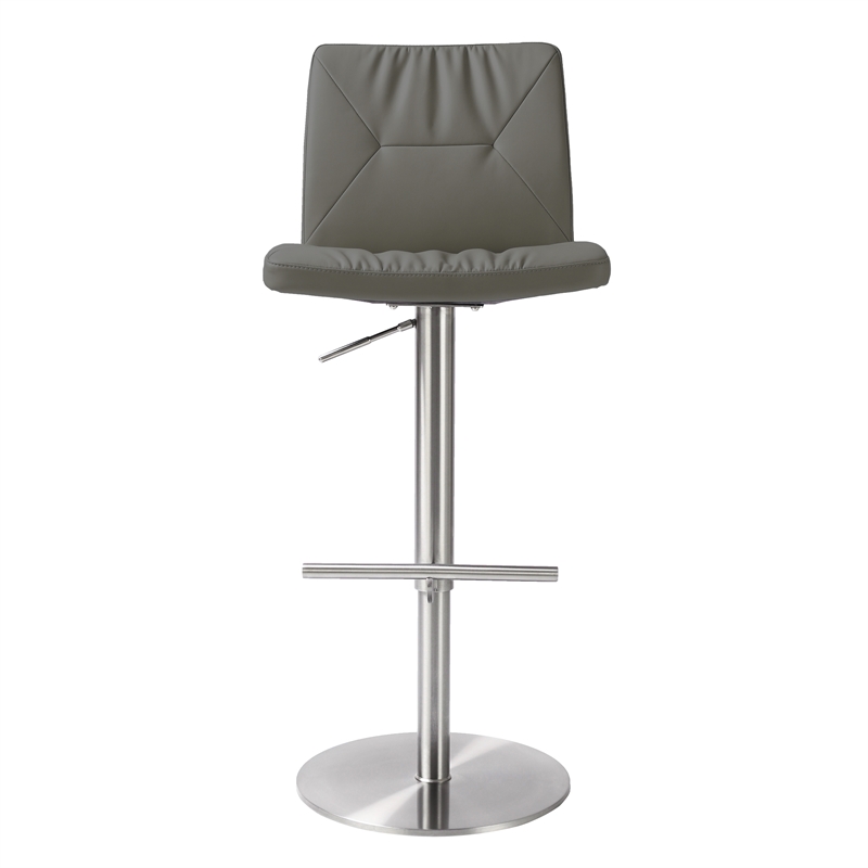 Maklaine Modern Dark Gray Vegan Leather on Silver Adjustable Stool