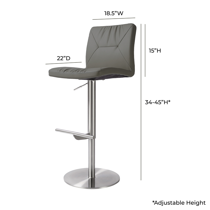 Maklaine Modern Dark Gray Vegan Leather on Silver Adjustable Stool