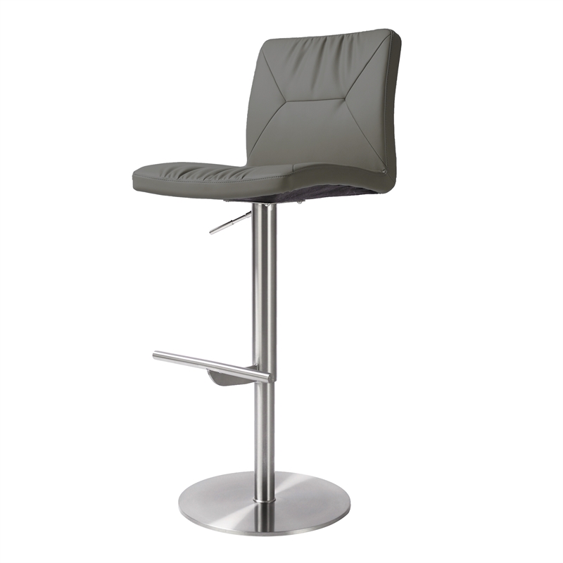 Maklaine Modern Dark Gray Vegan Leather on Silver Adjustable Stool