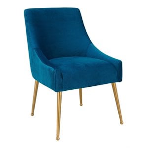 Maklaine Modern 19&quot Transitional Velvet Side Chair in Pleated Navy
