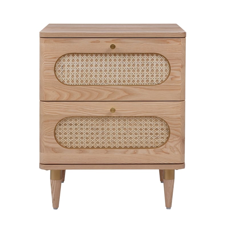 Maklaine Modern Contemporary Cane Wood Nightstand in Natural Finish