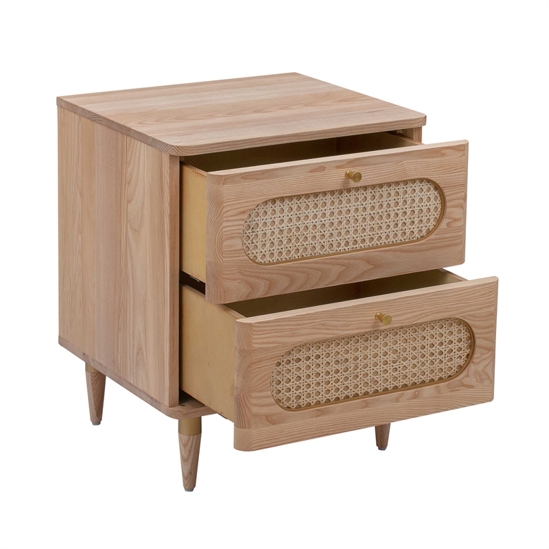 Maklaine Modern Contemporary Cane Wood Nightstand in Natural Finish