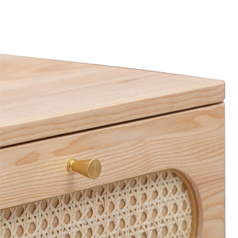 Maklaine Modern Contemporary Cane Wood Nightstand in Natural Finish