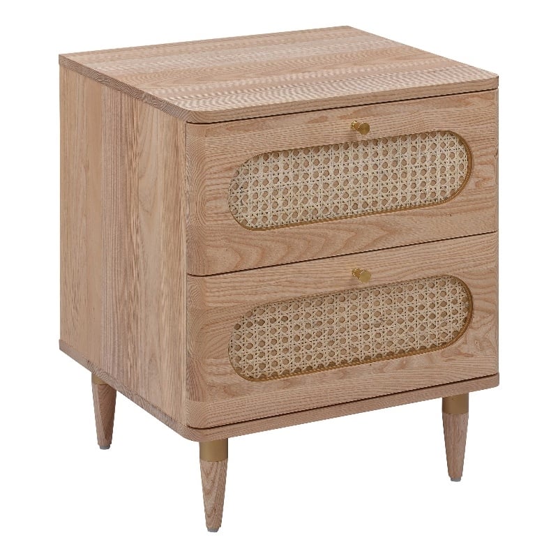 Maklaine Modern Contemporary Cane Wood Nightstand in Natural Finish