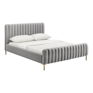Maklaine 41.7&quotH Transitional Velvet Full Bed w/ Glam Design in Gray