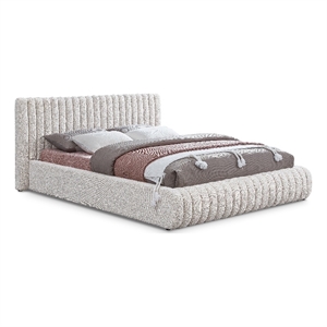 Maklaine Rich Cream Boucle Fabric Deep Channel Tufting Queen Bed