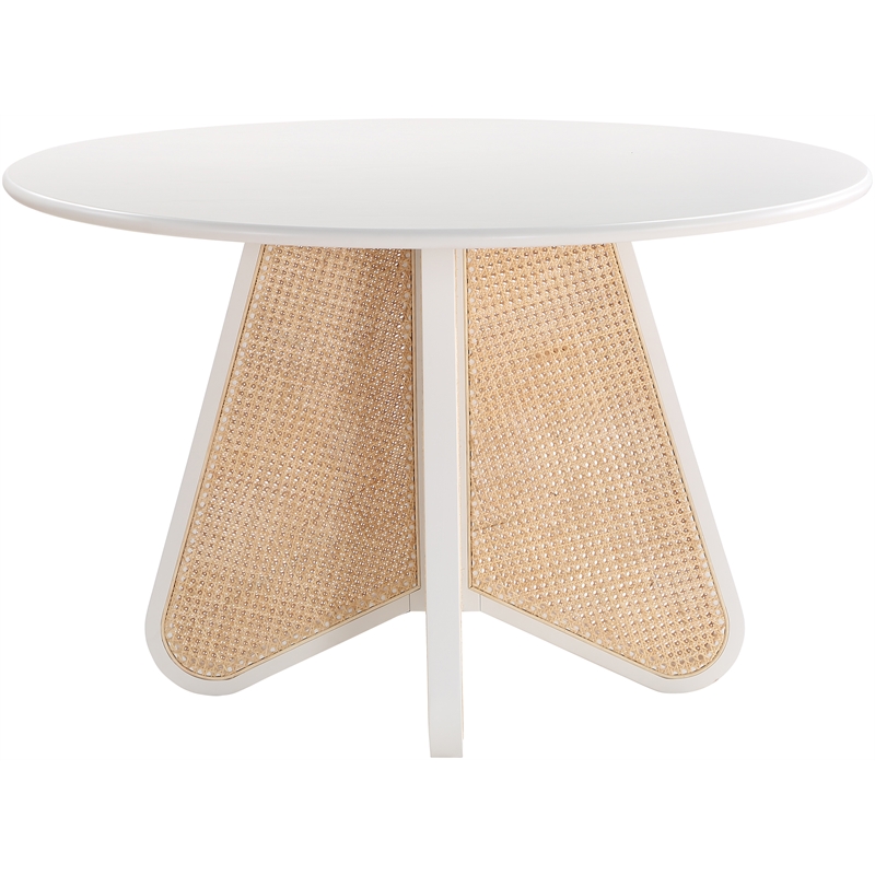 Maklaine Contemporary Solid Wood White Finish Natural Cane Dining Table