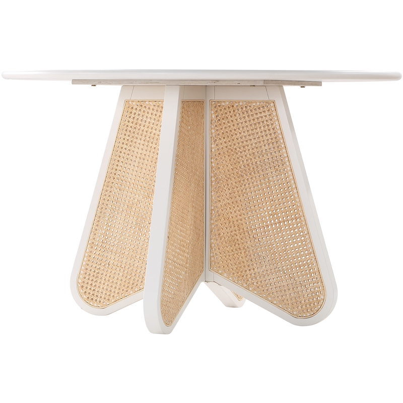 Maklaine Contemporary Solid Wood White Finish Natural Cane Dining Table