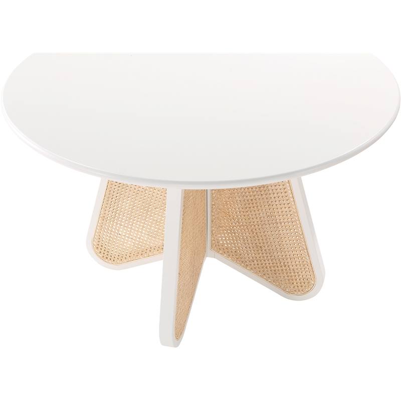 Maklaine Contemporary Solid Wood White Finish Natural Cane Dining Table