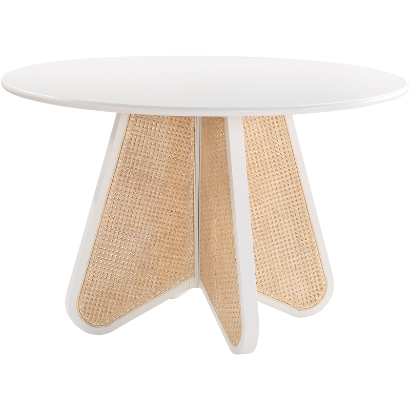 Maklaine Contemporary Solid Wood White Finish Natural Cane Dining Table