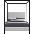 Maklaine Cream Linen Textured Fabric Matte Black Steel Canopy Queen Bed