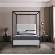 Maklaine Cream Linen Textured Fabric Matte Black Steel Canopy Queen Bed