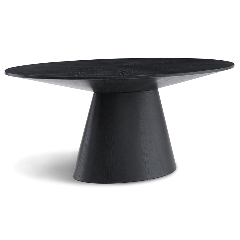 Maklaine Contemporary Black Oval Oak Wood Veneer Dining Table