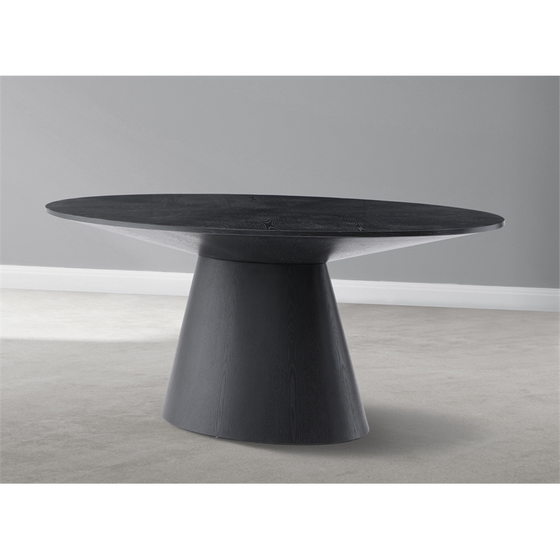 Maklaine Contemporary Black Oval Oak Wood Veneer Dining Table