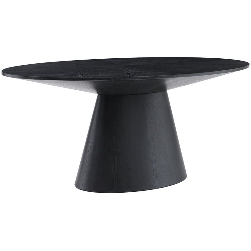 Maklaine Contemporary Black Oval Oak Wood Veneer Dining Table