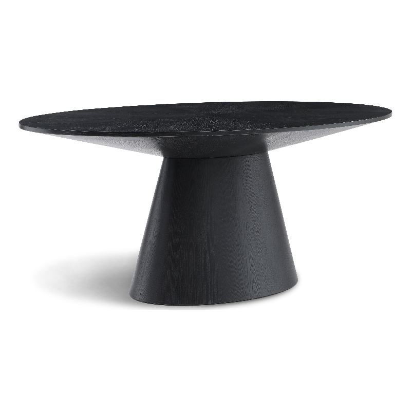 Maklaine Contemporary Black Oval Oak Wood Veneer Dining Table