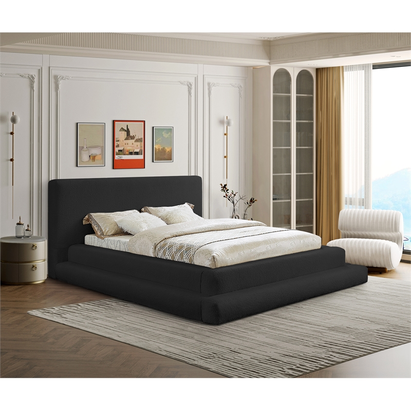 Maklaine Contemporary Soft Plush Black Teddy Fabric Queen Bed