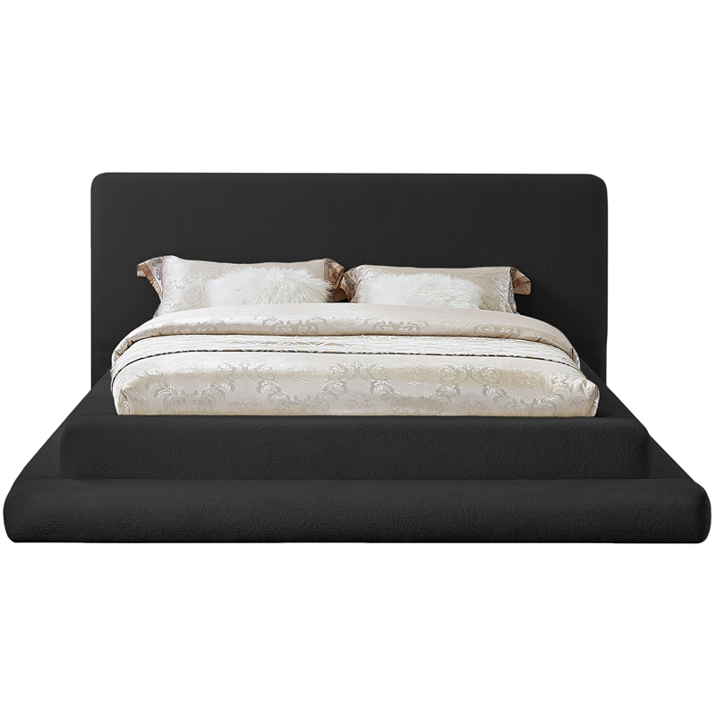 Maklaine Contemporary Soft Plush Black Teddy Fabric Queen Bed