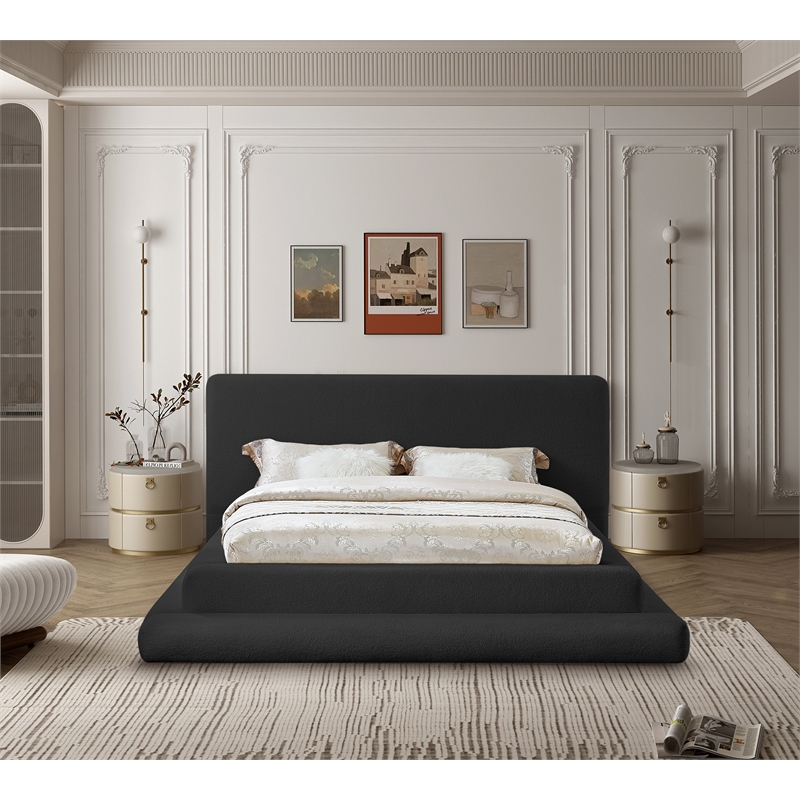 Maklaine Contemporary Soft Plush Black Teddy Fabric Queen Bed