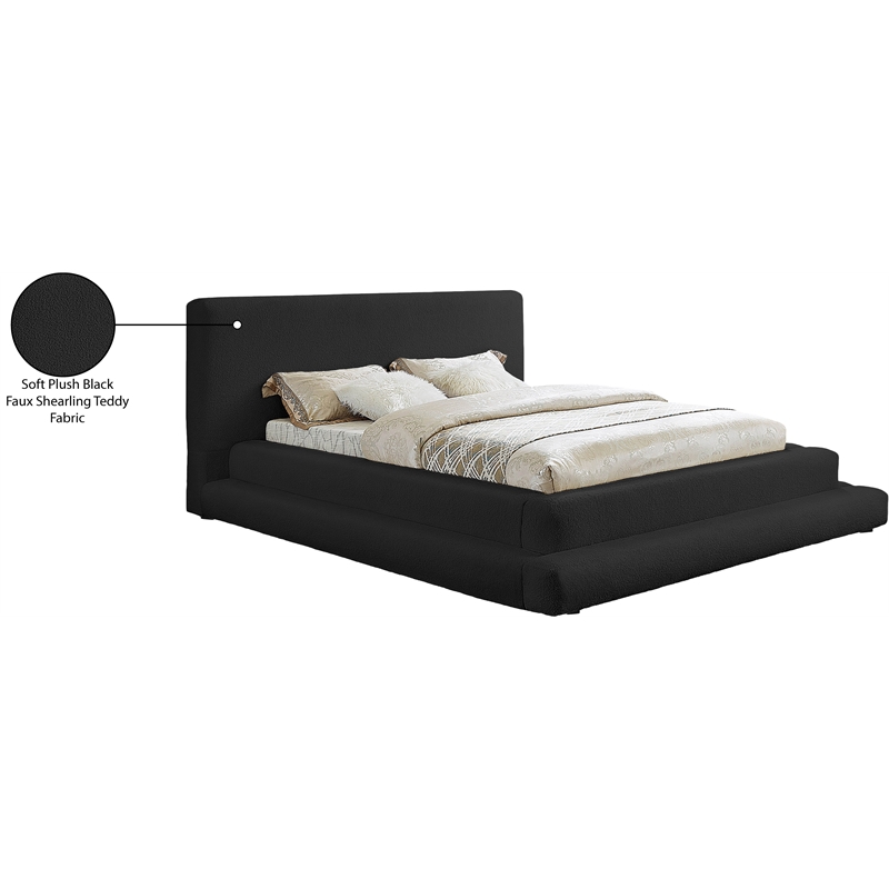 Maklaine Contemporary Soft Plush Black Teddy Fabric Queen Bed