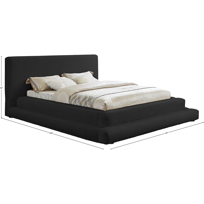 Maklaine Contemporary Soft Plush Black Teddy Fabric Queen Bed