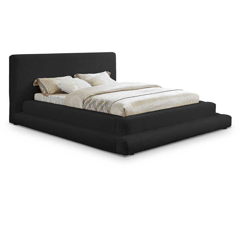 Maklaine Contemporary Soft Plush Black Teddy Fabric Queen Bed